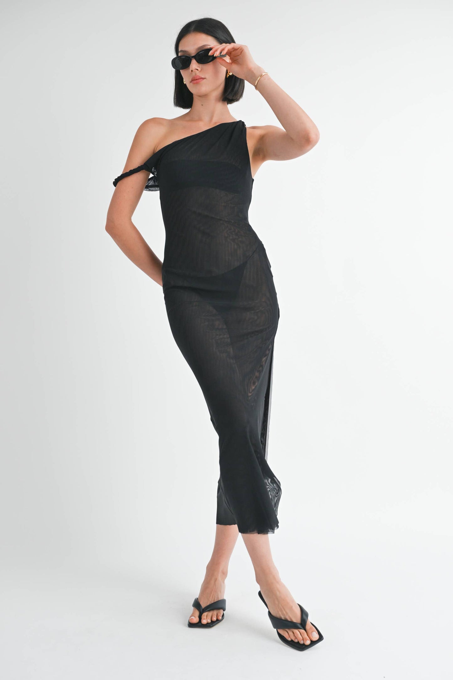 ASYMMETRICAL MESH MAXI DRESS