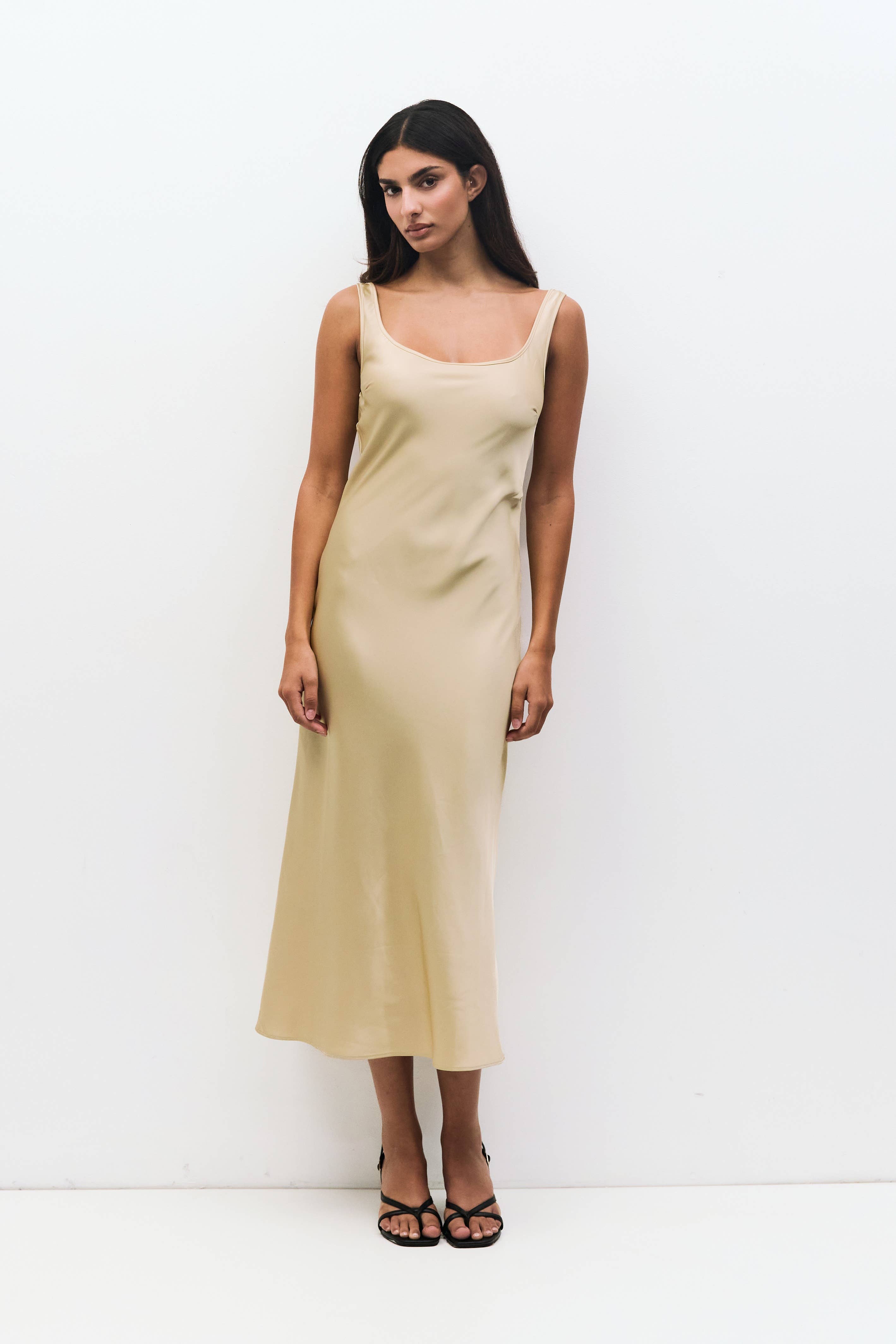 The Saylor Dress | Satin Midi Slip Dress