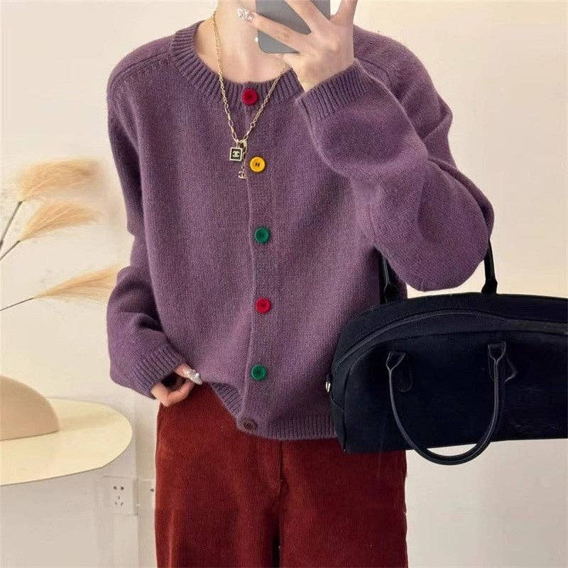 Solid Color Round Neck Open Front Short Cardigan
