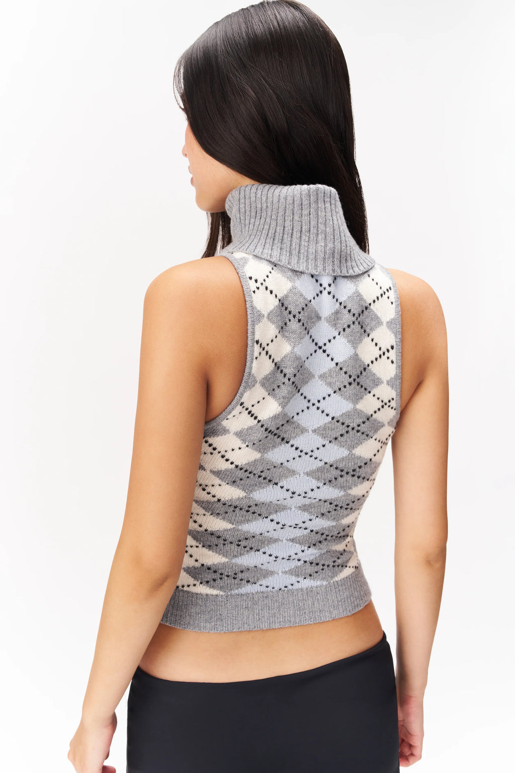 Hana Sleeveless Turtleneck - Blue Argyle