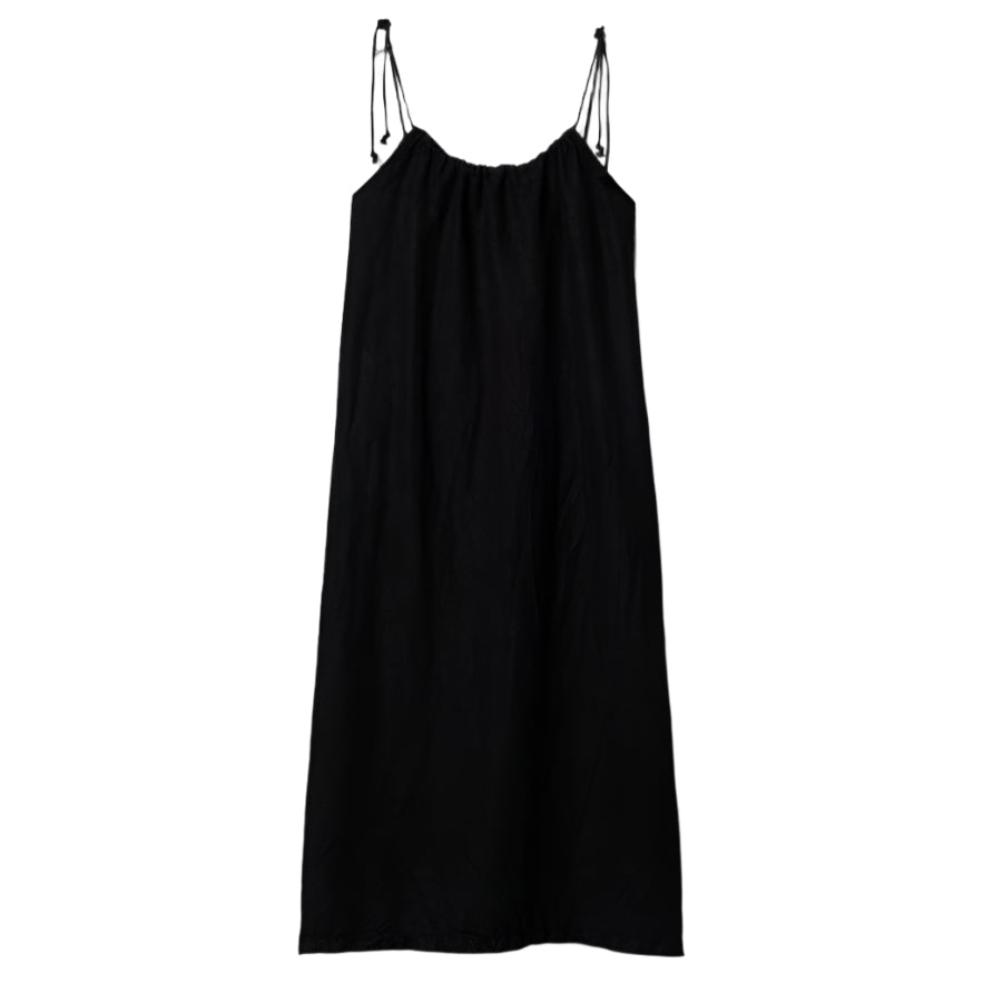 DRESS02 strap dress, organic linen, 6,1oz/sq.yd., relaxed fit - 99 DEEP BLACK