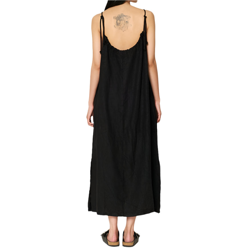 DRESS02 strap dress, organic linen, 6,1oz/sq.yd., relaxed fit - 99 DEEP BLACK