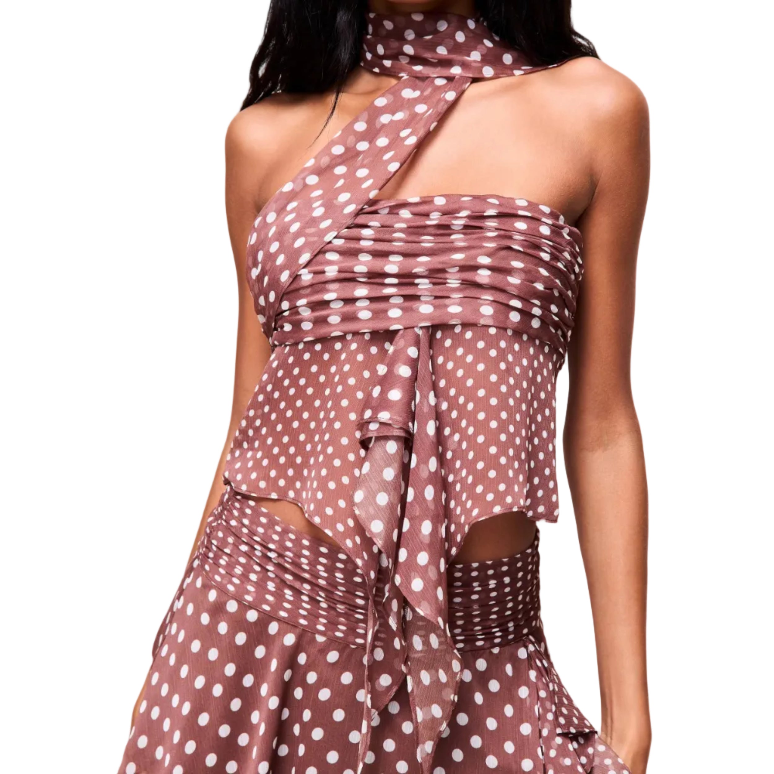 Chiffon Wrap Around Top - Espresso Polka Dot