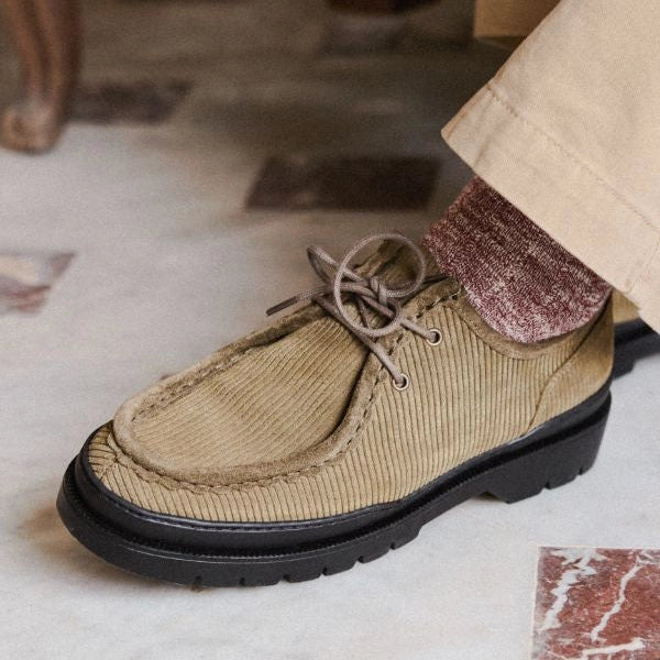 MAJOR V CORD - Khaki corduroy suede chunky derby shoes