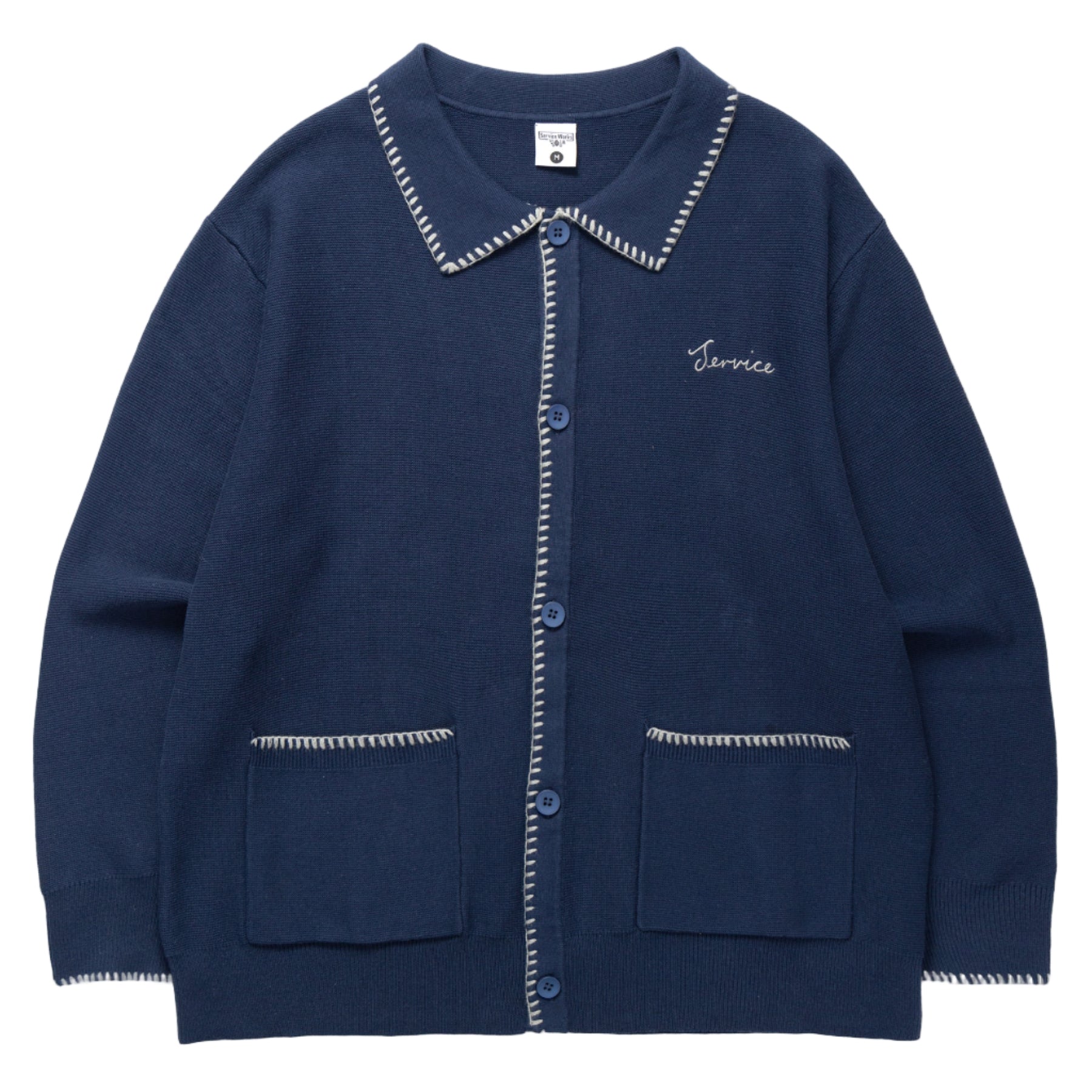 BLANKET STITCH CARDIGAN - NAVY