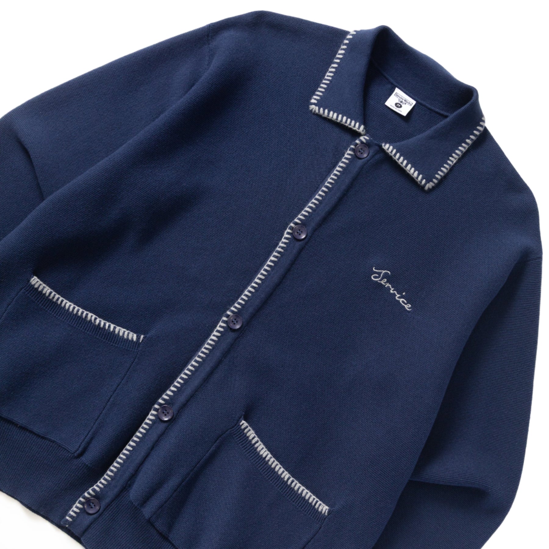 BLANKET STITCH CARDIGAN - NAVY