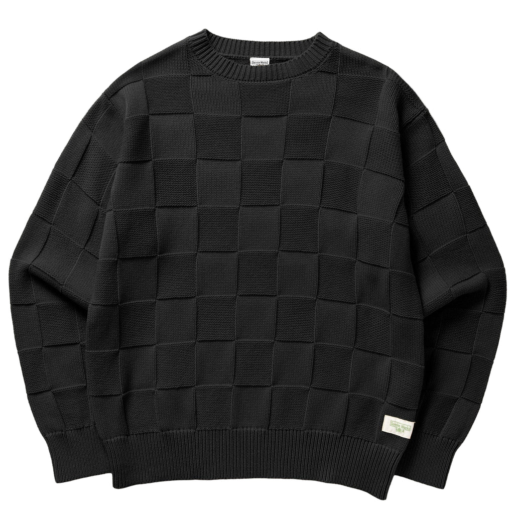 CHECK KNIT CREWNECK - BLACK