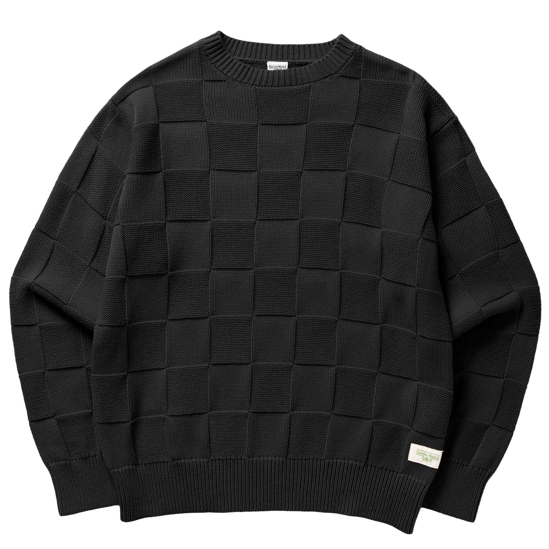 CHECK KNIT CREWNECK - BLACK