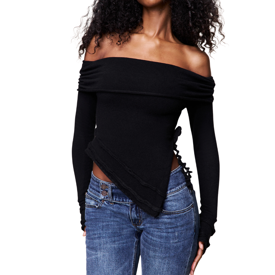 SOLER FOLD OVER KNIT TOP - BLACK