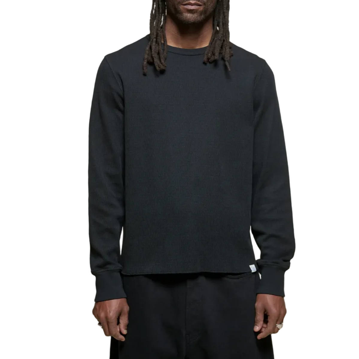 Mens Diamond-Patterned Cotton Thermal Longsleeve - Black