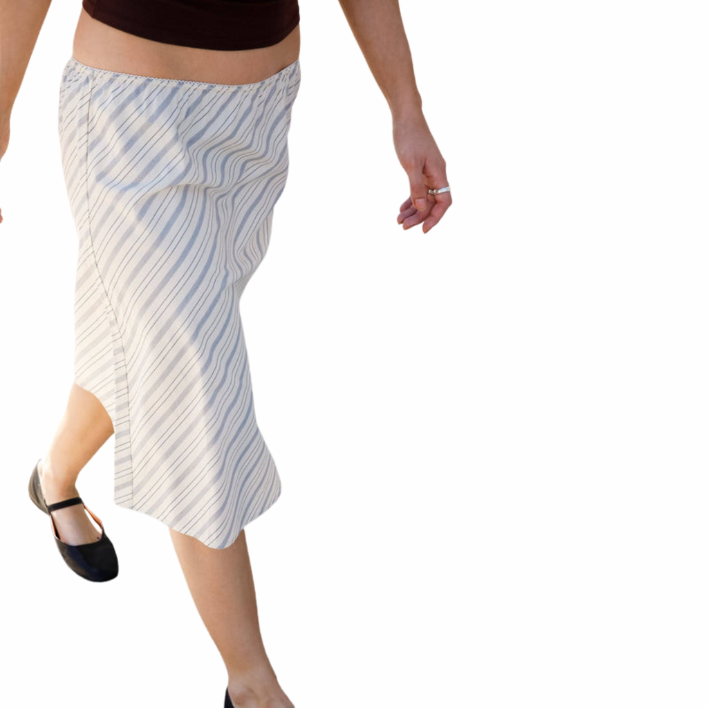WOVEN BIAS MIDI SLIP SKIRT IN MERINGUE