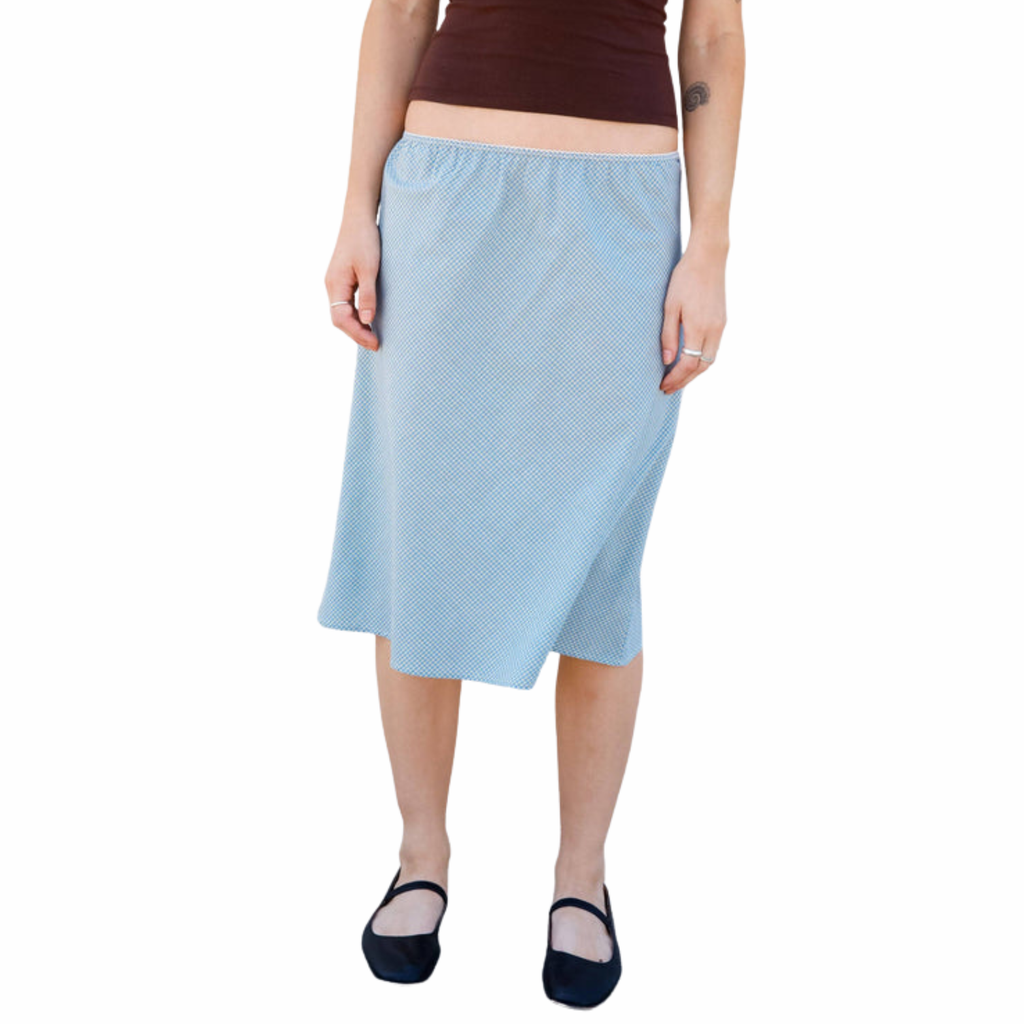WOVEN BIAS MIDI SLIP SKIRT IN CAPRI