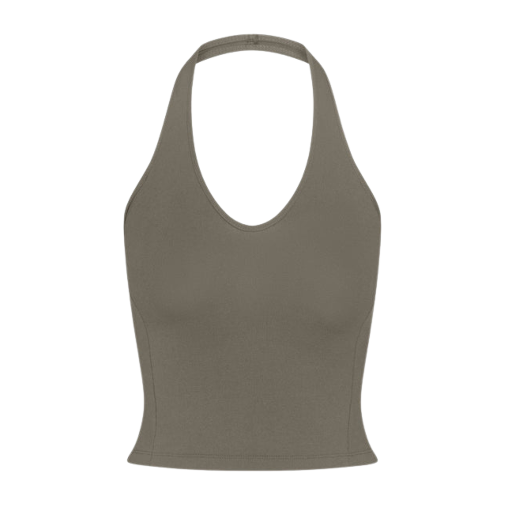 SPORTY HALTER TOP IN TAUPE