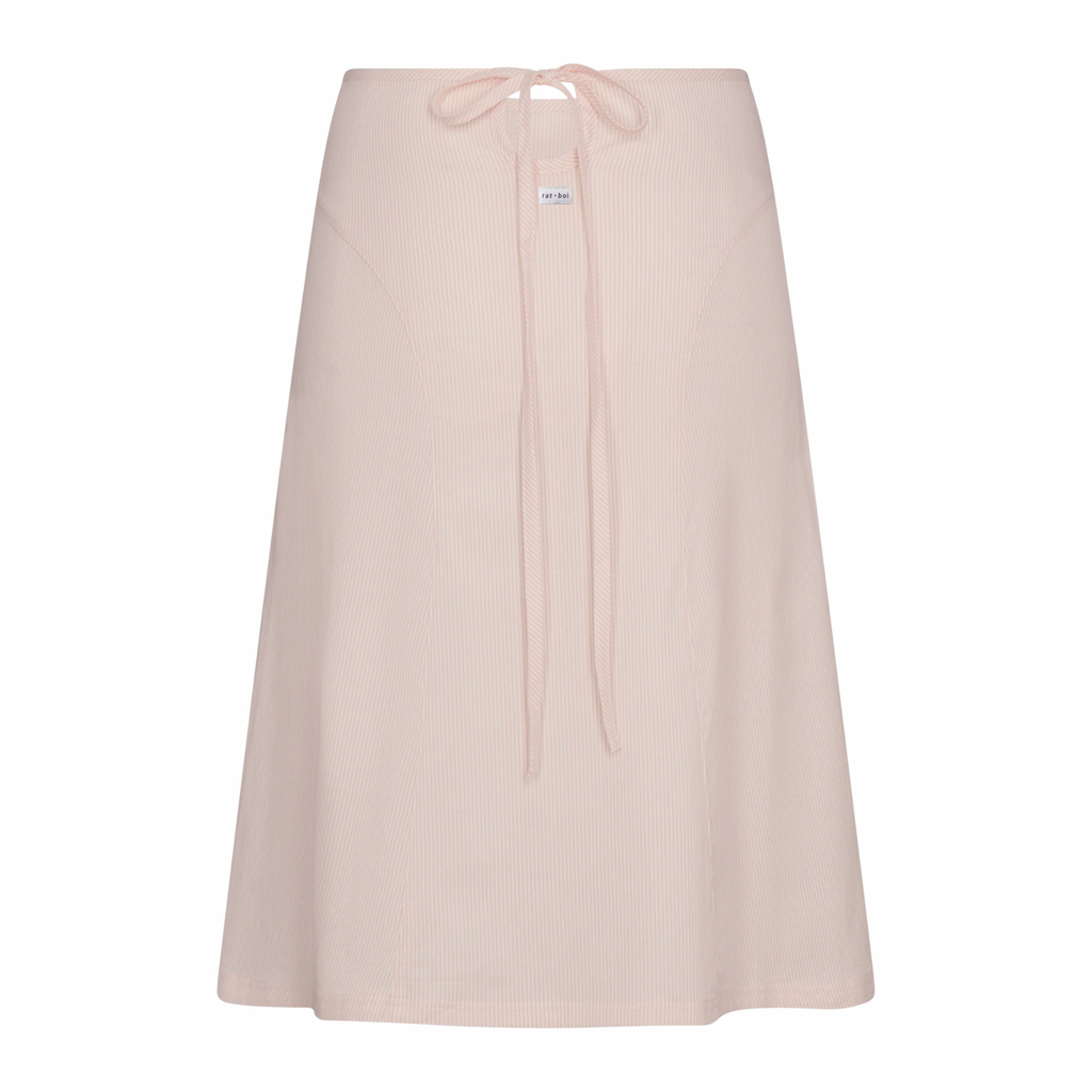 KEYHOLE MIDI SKIRT IN BLUSH STRIPE