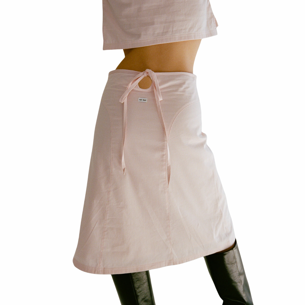 KEYHOLE MIDI SKIRT IN BLUSH STRIPE