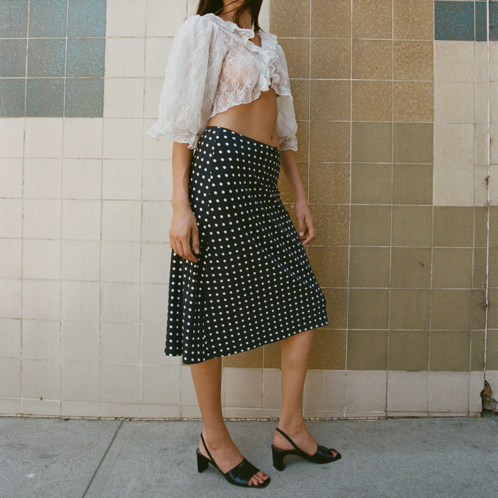 BIAS MIDI SLIP SKIRT IN DOMINO DOT