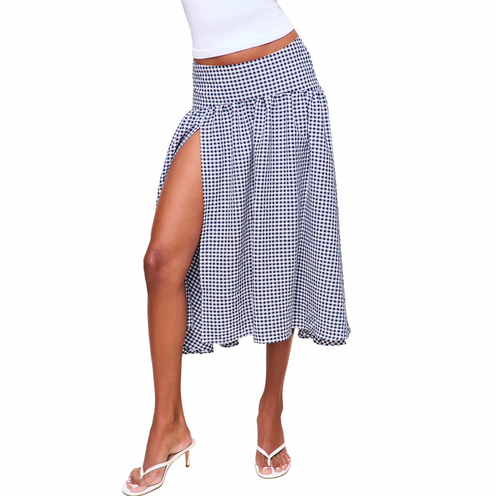 ALEGRA LOW RISE MAXI SKIRT - NAVY PLAID