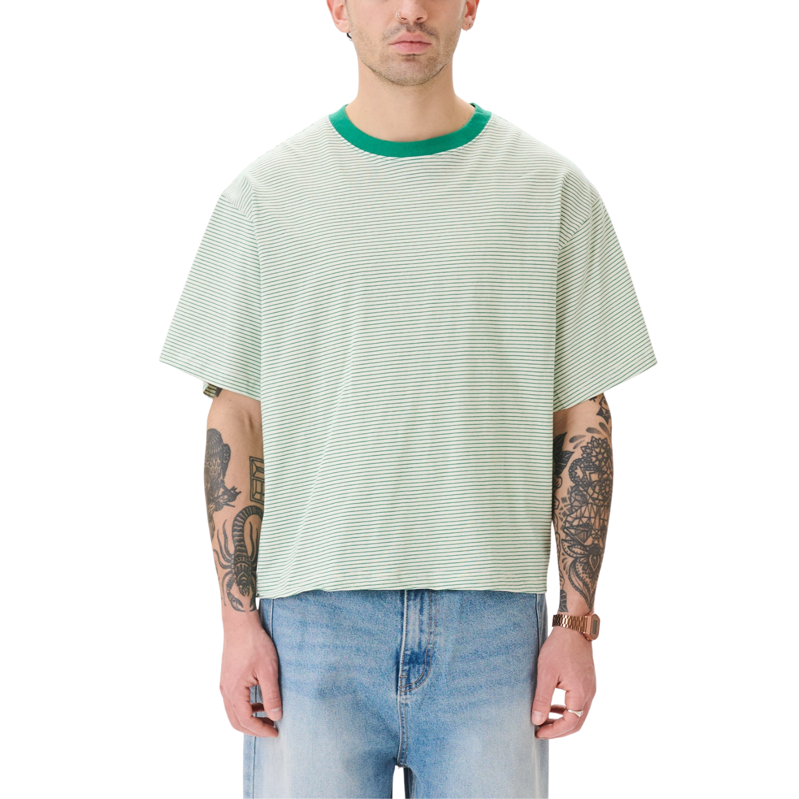 Signature Cropped Tee - GREEN STRIPE