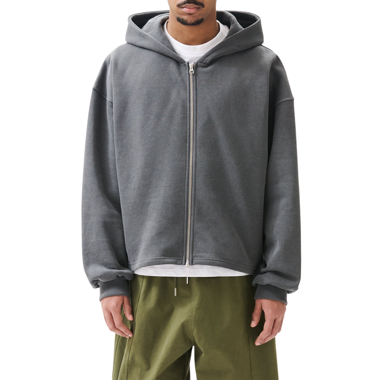 Boxy Zip-up Hoodie - CHARCOAL