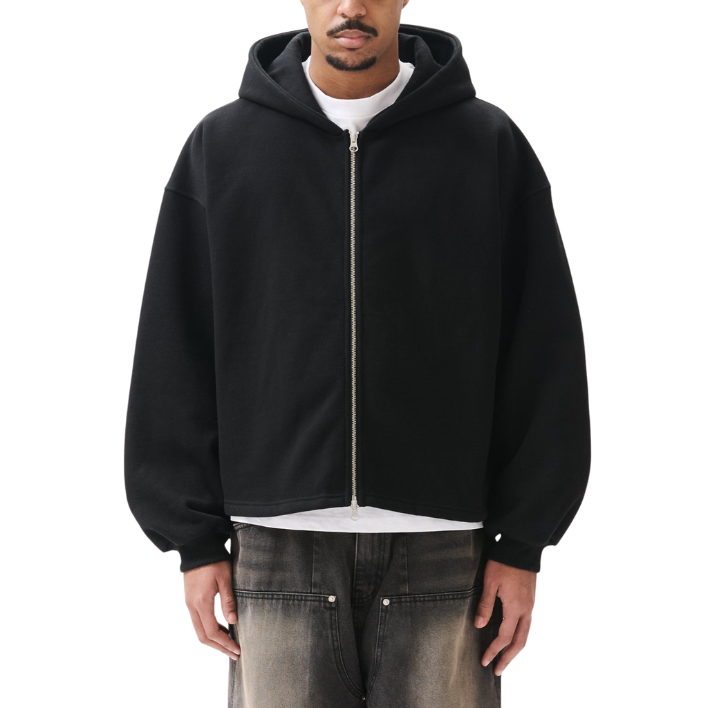 Boxy Zip-up Hoodie - BLACK