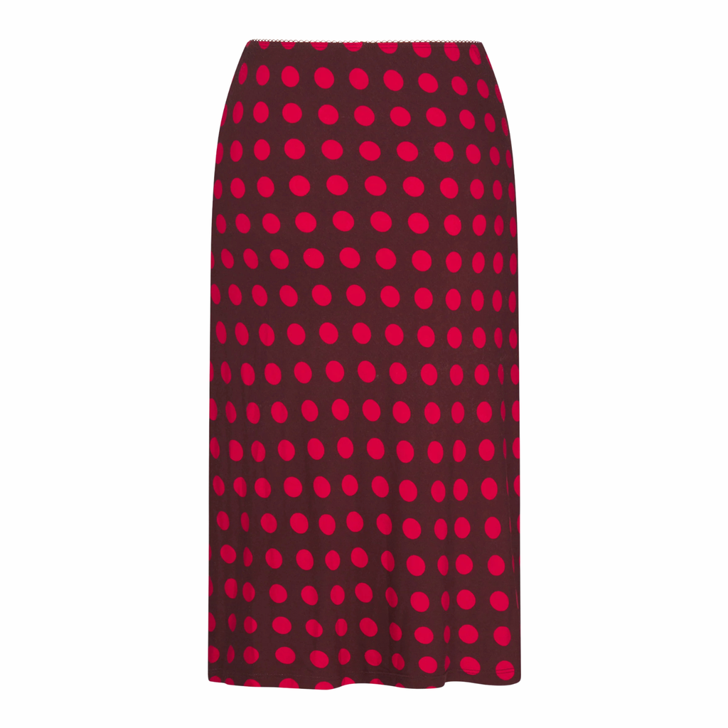 BIAS MIDI SLIP SKIRT IN SCARLET DOT