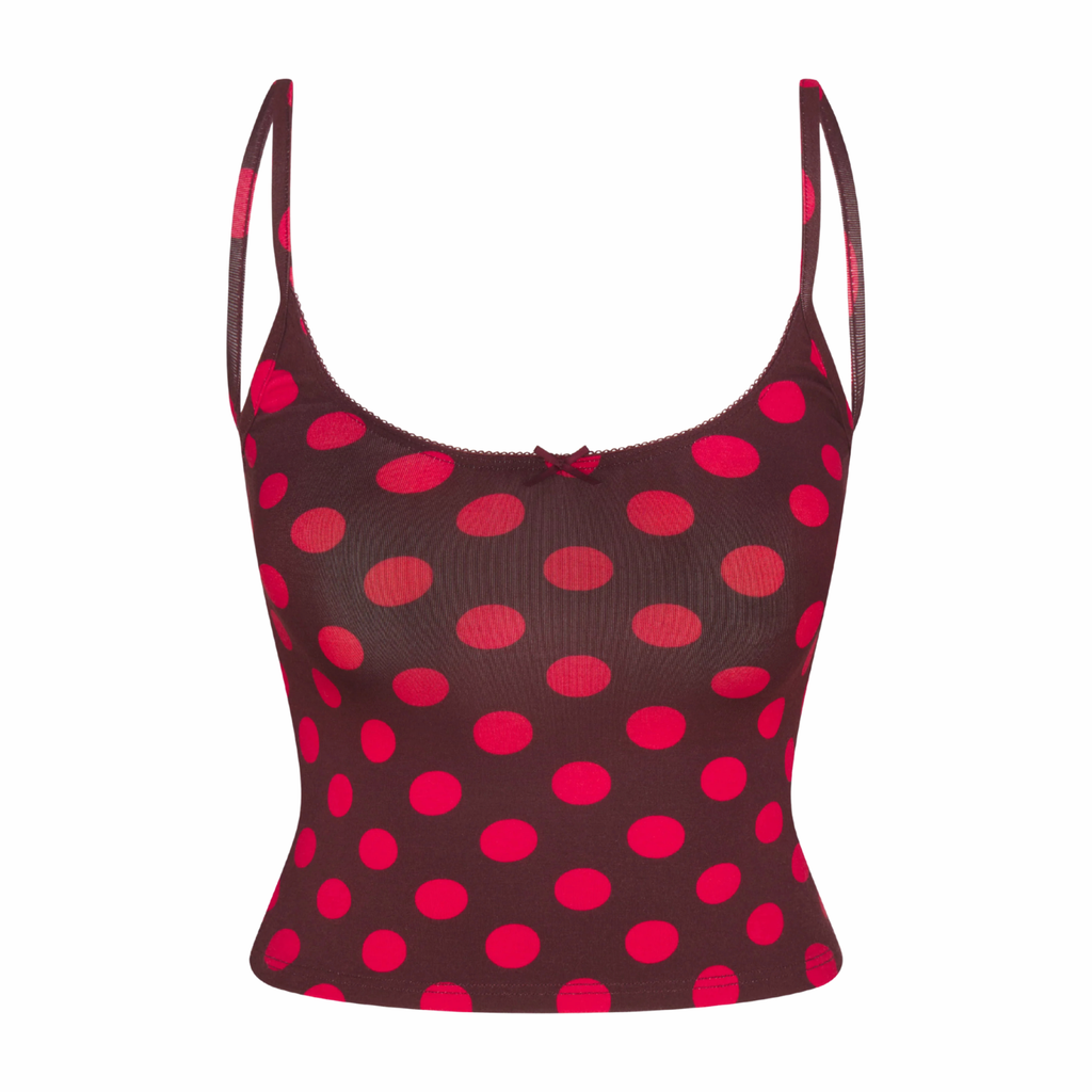 SCOOP BACK CAMI IN SCARLET DOT