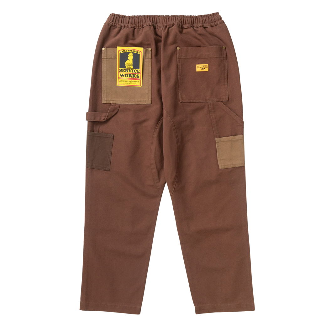 Patchwork Utility Chef Pants - Brown