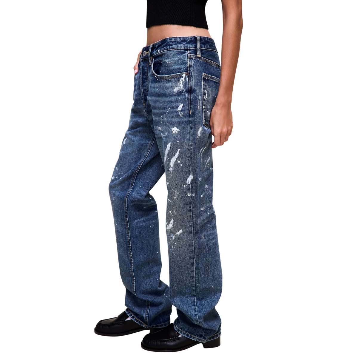 Guizio Relaxed Low Rise Denim - Vintage Med Wash Paint Splatter