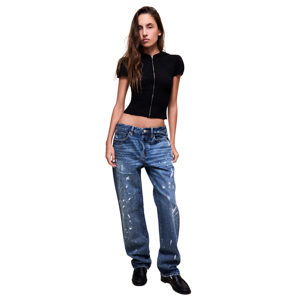 Guizio Relaxed Low Rise Denim - Vintage Med Wash Paint Splatter