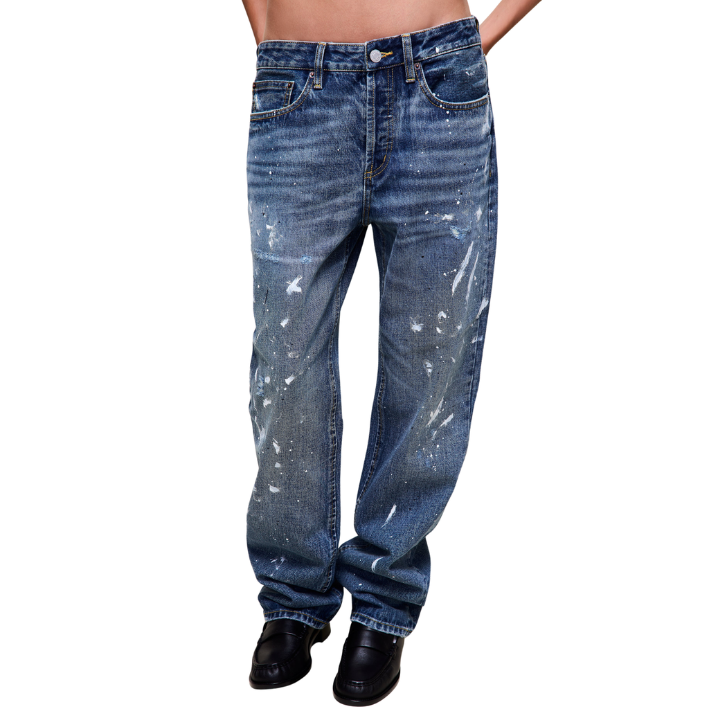Guizio Relaxed Low Rise Denim - Vintage Med Wash Paint Splatter