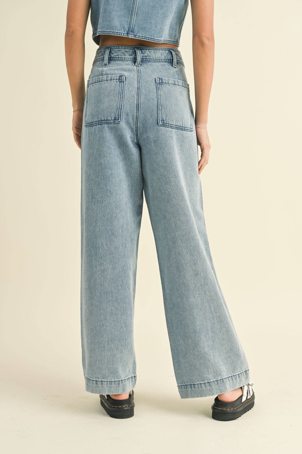 P2963ST  WASHED DENIM CROP PANTS