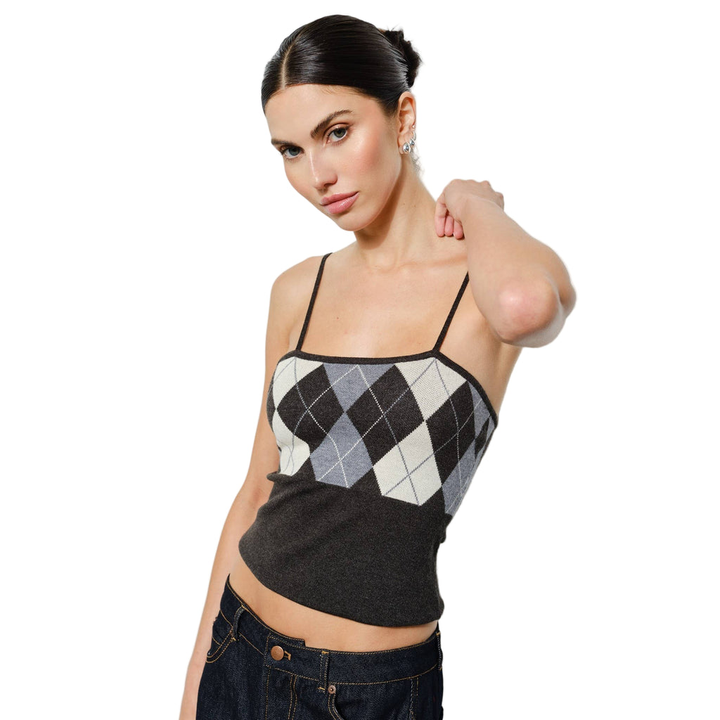 Claudia Argyle Knit Cardigan with Matching Cami Set
