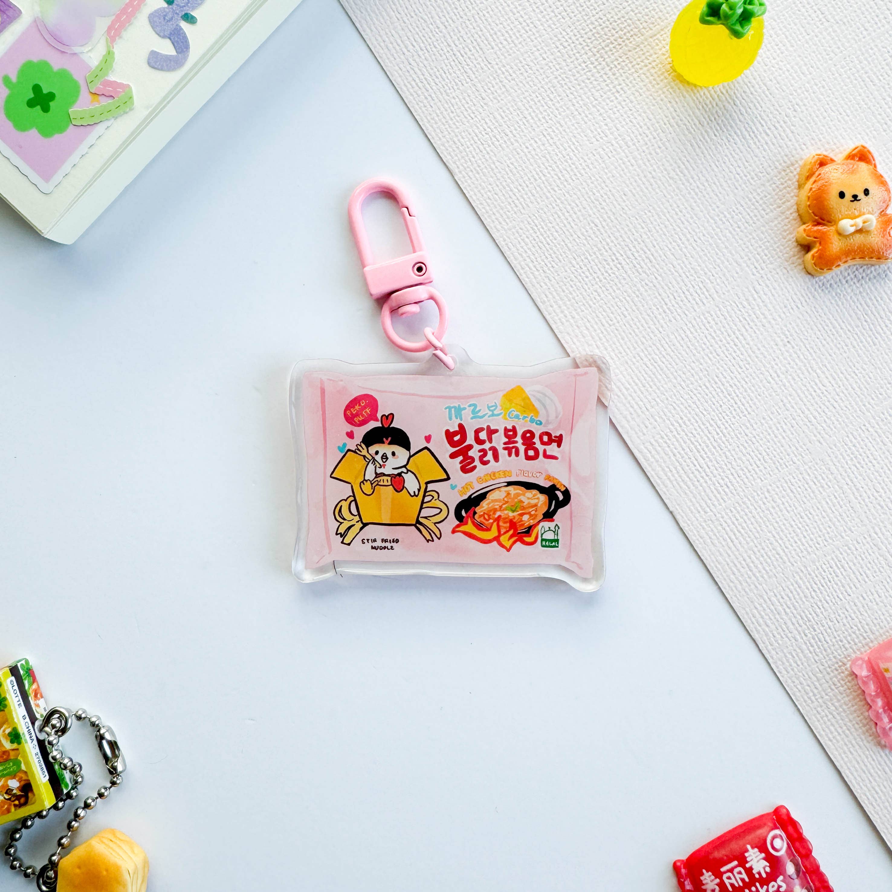 Buldak Pink Ramen Carbonara Fire Noodles Acrylic Keychain