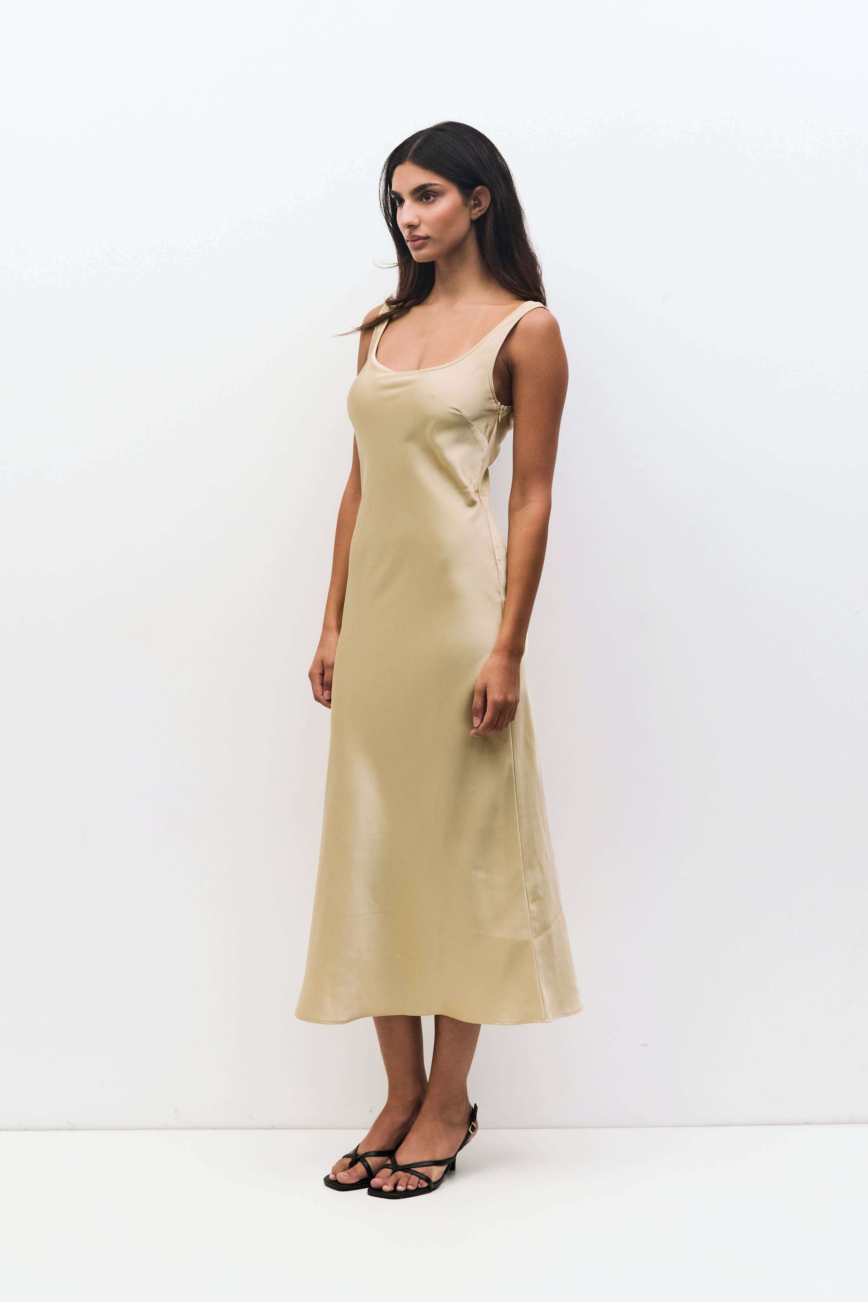 The Saylor Dress | Satin Midi Slip Dress