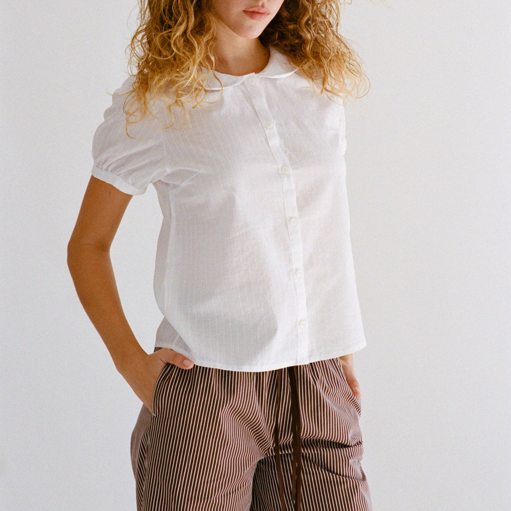 PUFF SLEEVE BUTTON DOWN IN CLOUD DOBBY