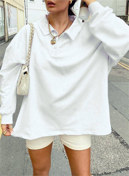 Sporty solid color loose collared sweatshirt