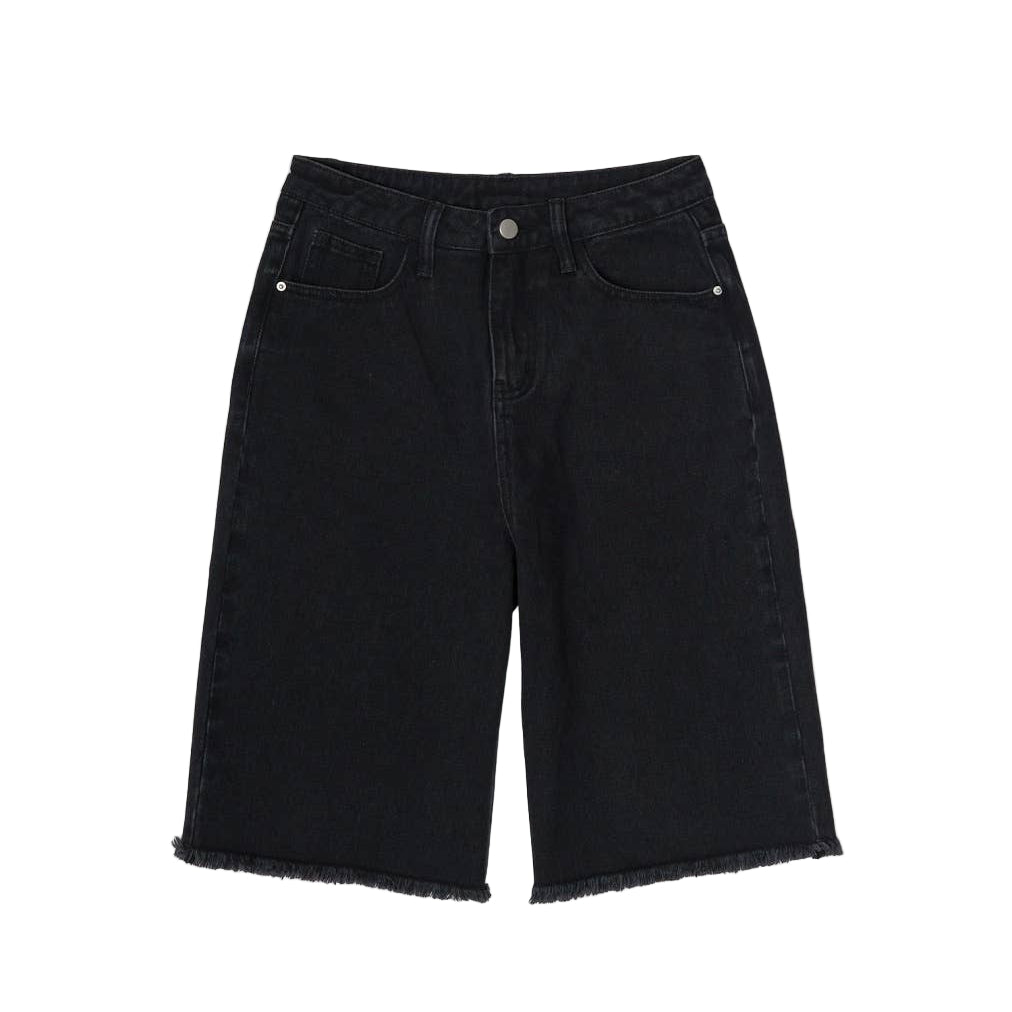 The Nova Shorts | Fringe Hem Bermuda Denim Shorts