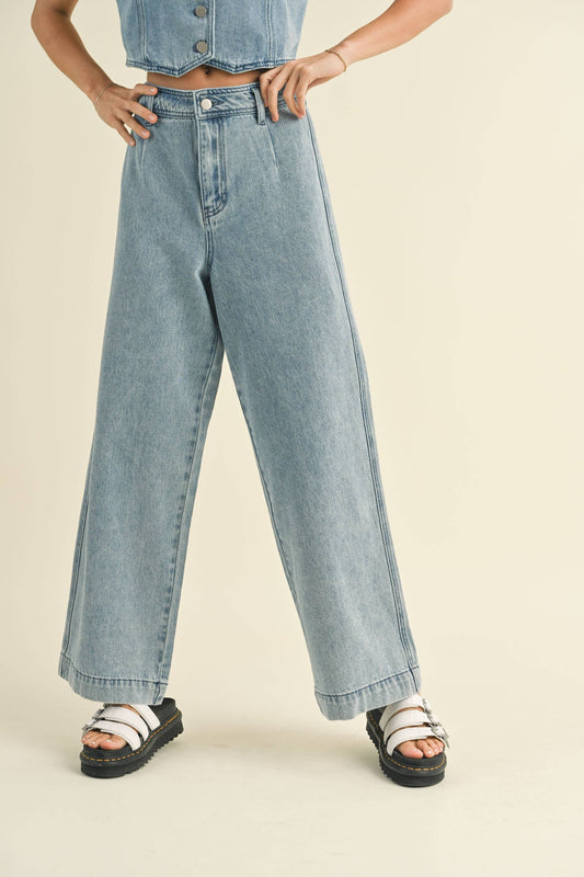 P2963ST  WASHED DENIM CROP PANTS