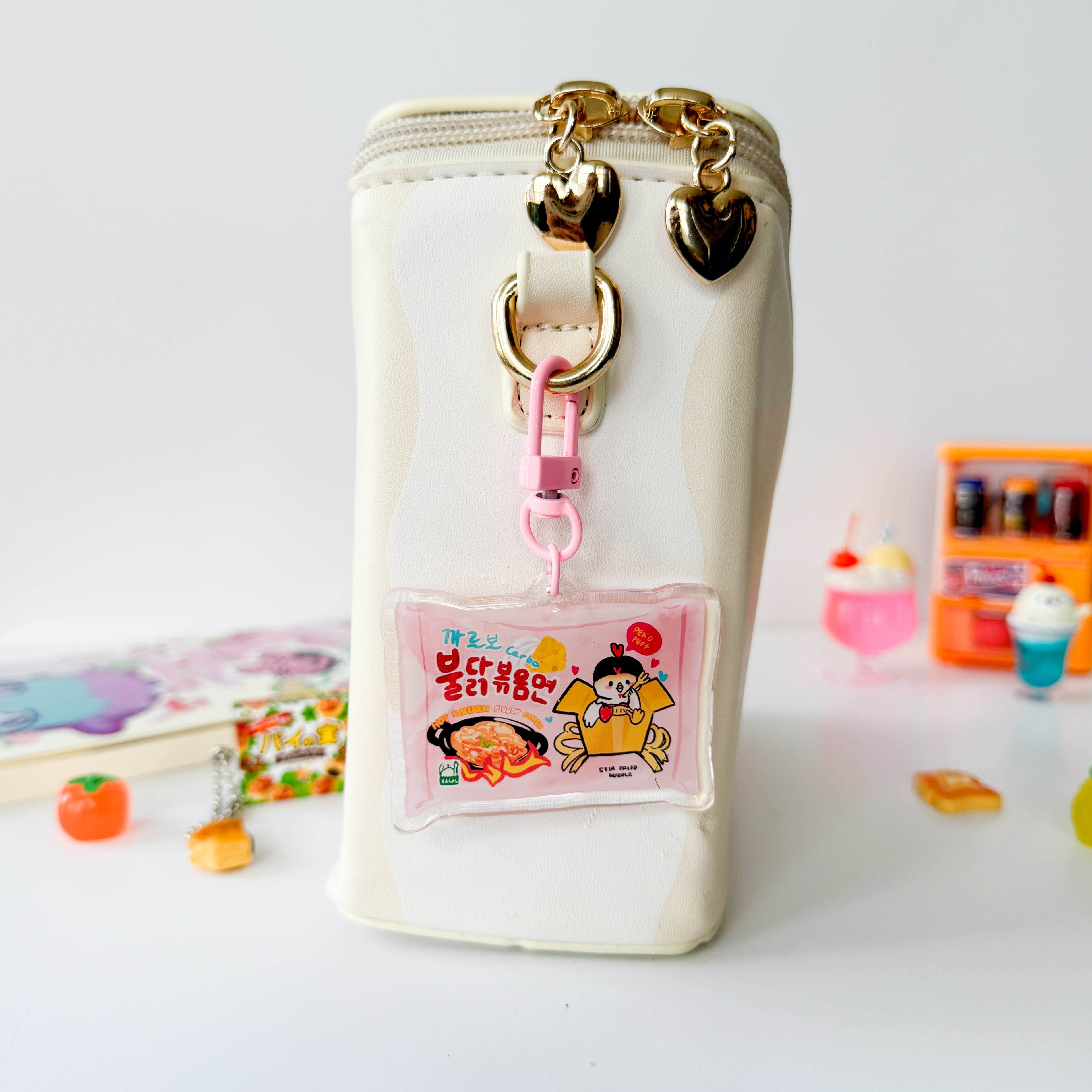 Buldak Pink Ramen Carbonara Fire Noodles Acrylic Keychain