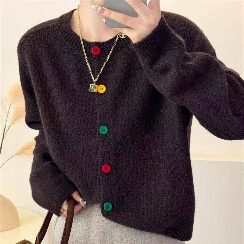 Solid Color Round Neck Open Front Short Cardigan