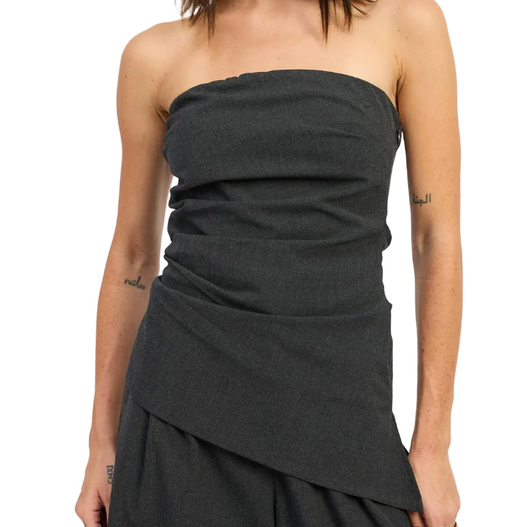 ASYMMETRICAL BUSTIER TUBE TOP