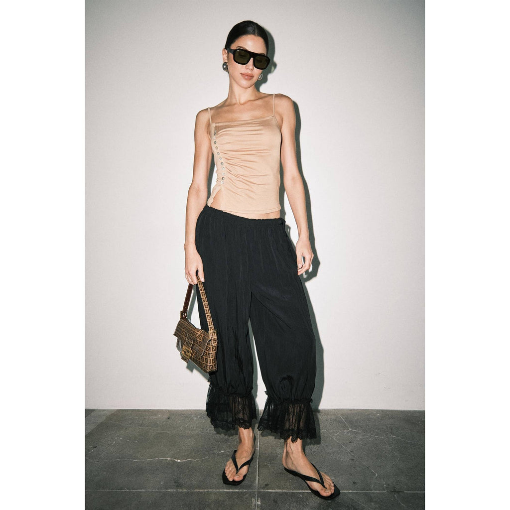 Spencer Crinkle Satin Lace-Trim Bloomer Pants