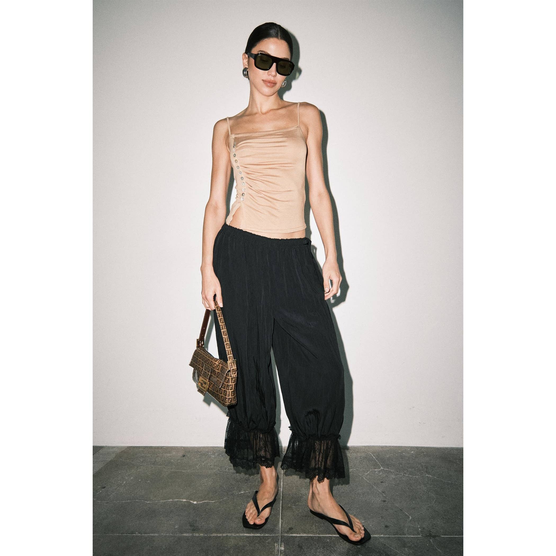 Spencer Crinkle Satin Lace-Trim Bloomer Pants