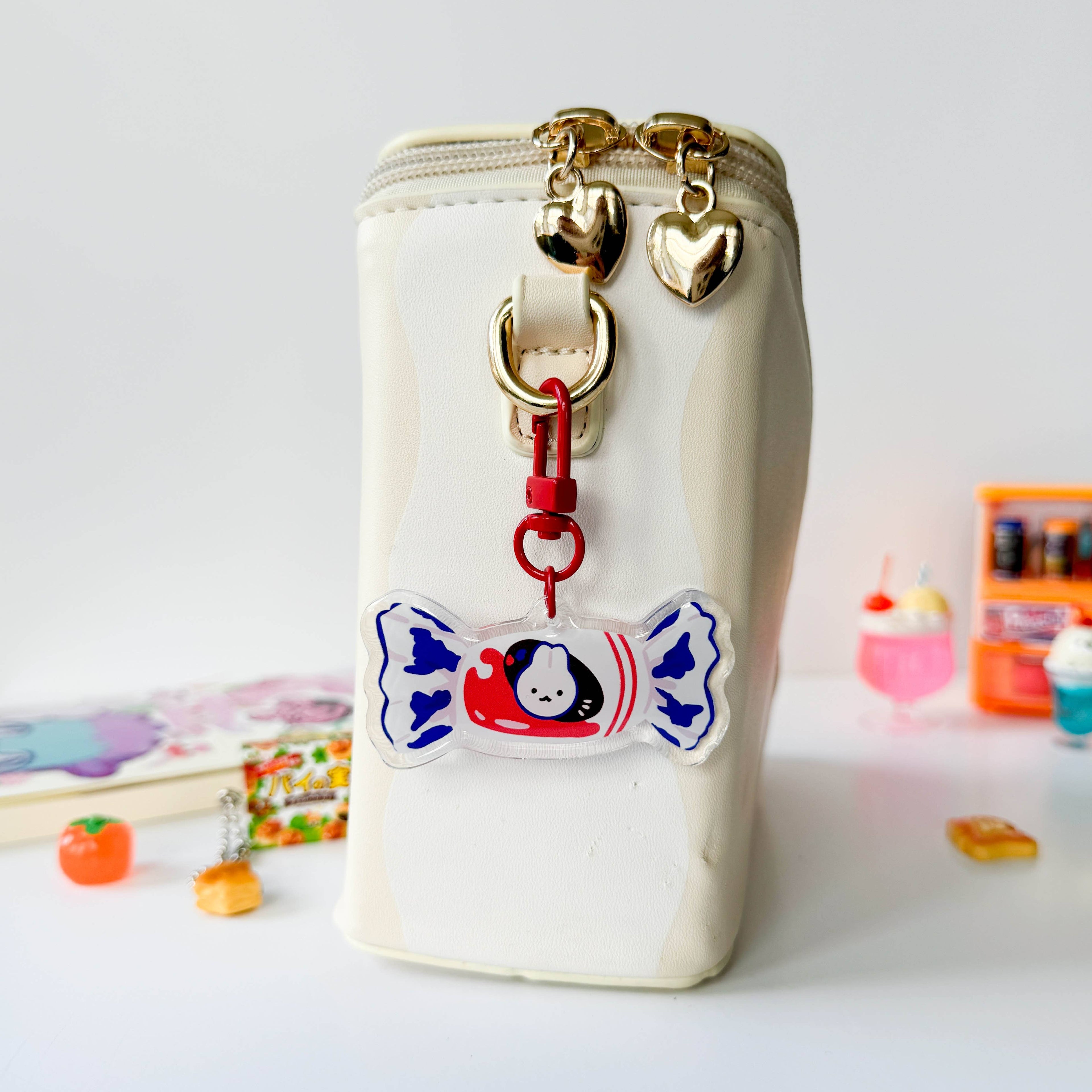 White Rabbit Candy Double-sided Acrylic Keychain with Epoxy
