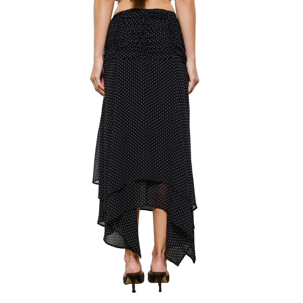 Liora Ruched Asymmetrical Scarf Hem Maxi Skirt