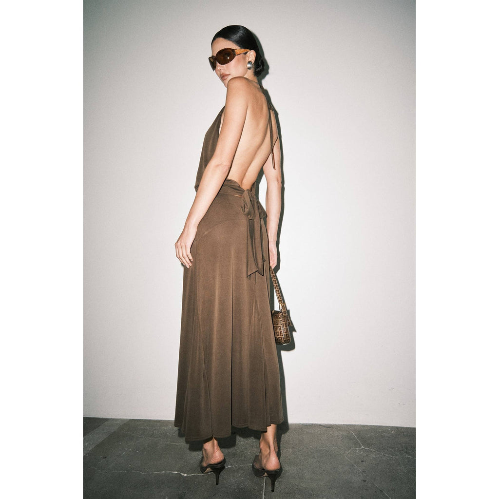 Frankie Matte Jersey Gathered Halter Bias-Cut Maxi Set