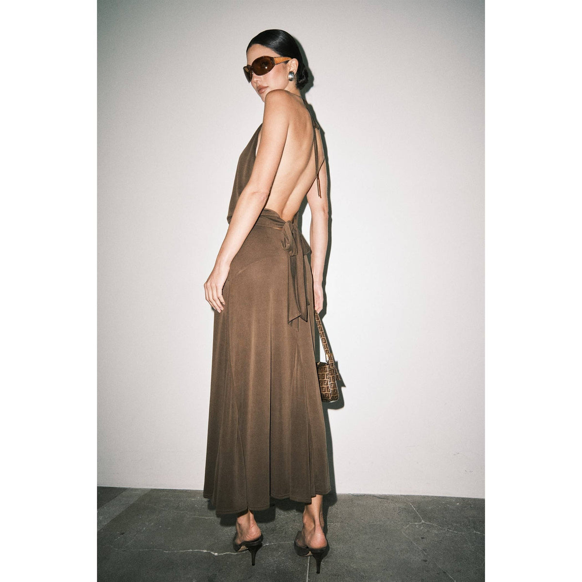 Frankie Matte Jersey Gathered Halter Bias-Cut Maxi Set