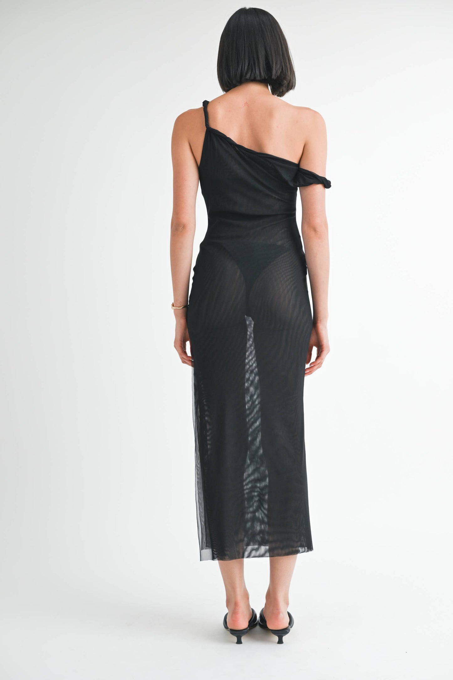 ASYMMETRICAL MESH MAXI DRESS