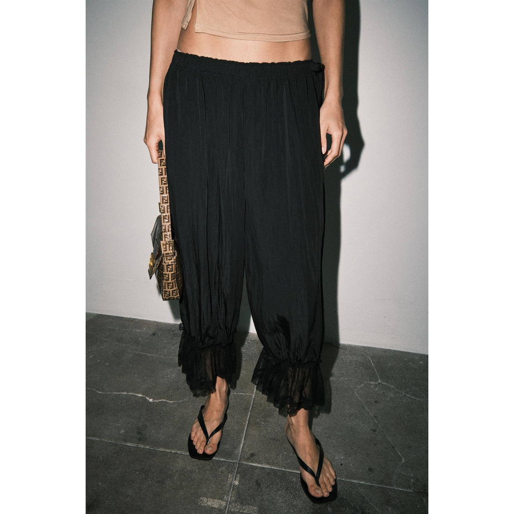 Spencer Crinkle Satin Lace-Trim Bloomer Pants