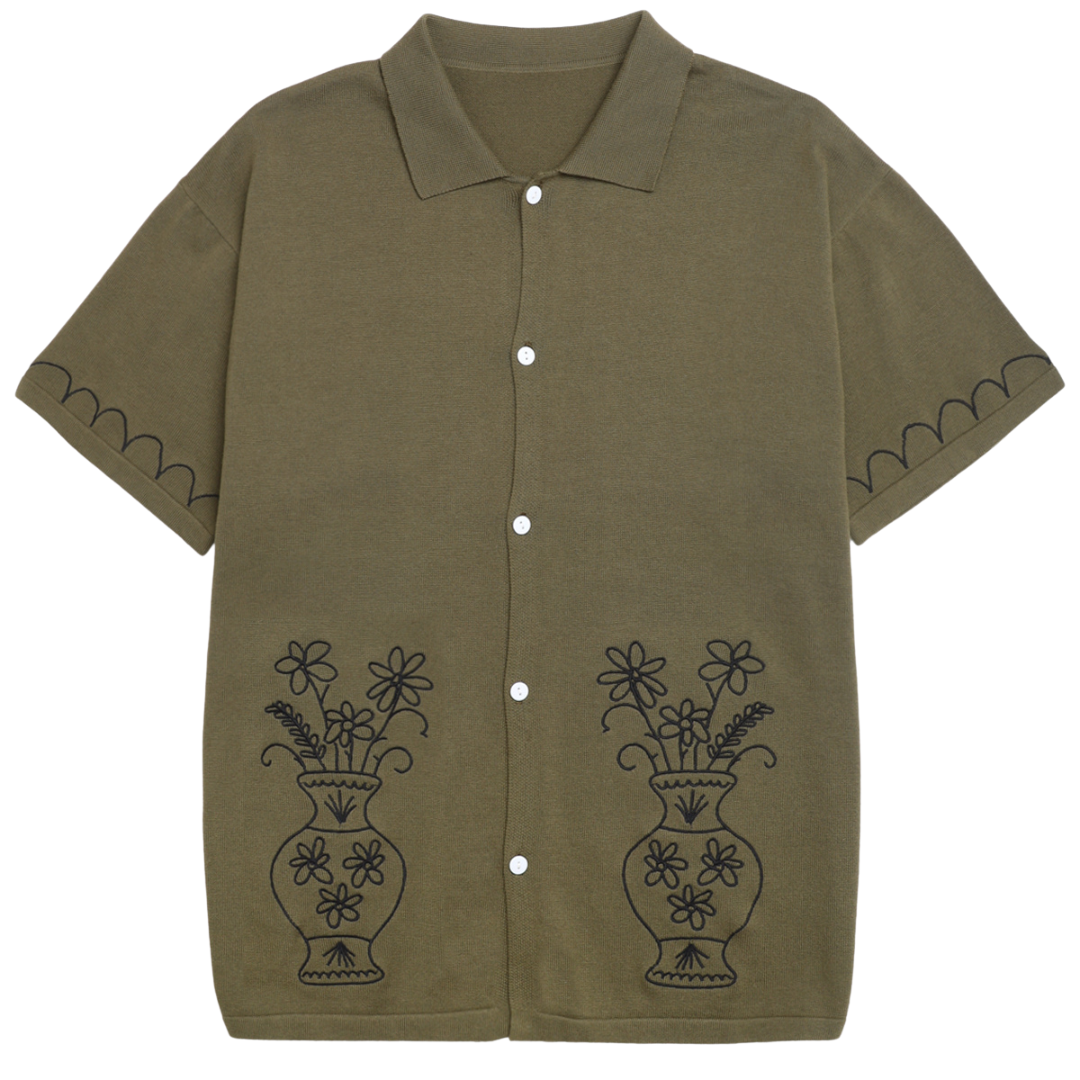 KNITTED VASE SHIRT - OLIVE